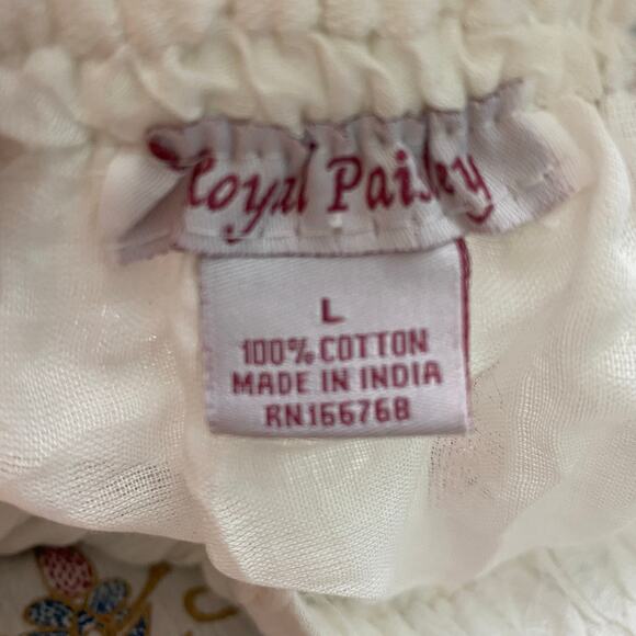 Royal Paisley Gypsy Embroidered Floral Maxi Skirt L White Boho Hippie Rhinestone - Picture 9 of 10